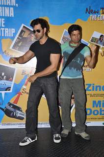 Hrithik, Farhan flag off their road tour from Mumbai to Delhi to promote their film Zindagi Na Milegi Dobara at Mehboob Studios in Bandra, Mumbai