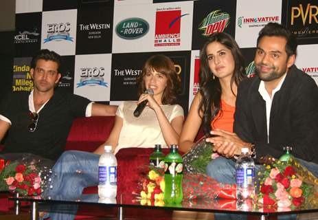 Hrithik, Katrina, Abhay and Kalki of film 'Zindagi Na Milegi Dobara' at Gurgaon for film promotion