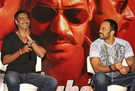 Ajay and Rohit Shetty at press meet to promote their film &quot;Singham&quot;, in New Delhi