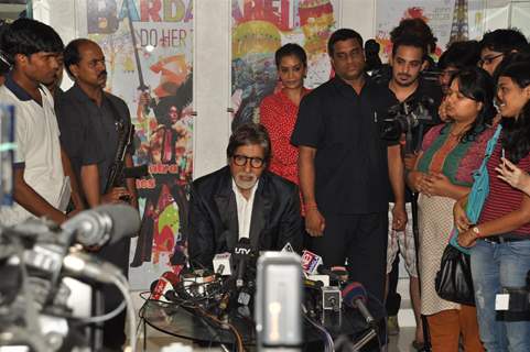 Amitabh visits the sets of reality show X Factor India to promote his film Aarakshan at Filmcity, Mumbai