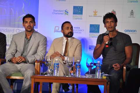 John, Rahul and Milind during the launched of registrations for Mumbai Marathon 2012 categories of 9th Edition at Trident Hotel