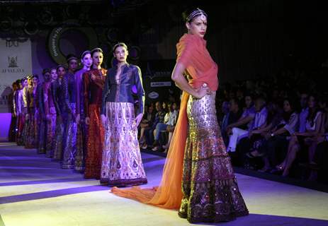 Models showcasing designer J J Valaya's creations at the  Synergy one Delhi Couture Week,in New Delh