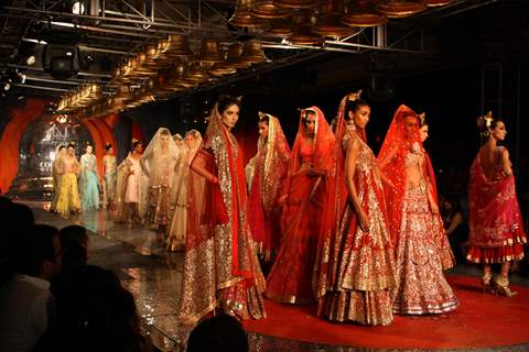 Models showcasing designer Suneet Verma's creations at the Synergy1 Delhi Couture Week,in New Delhi