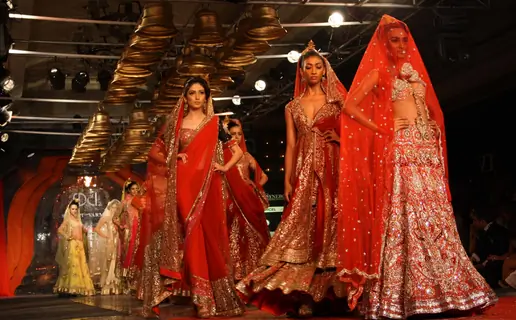 Models showcasing designer Suneet Verma's creations at the Synergy1 Delhi Couture Week,in New Delhi