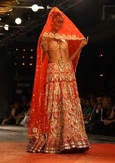 A Model showcasing designer Suneet Verma's creations at the Synergy1 Delhi Couture Week,in New Delhi