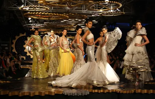 Models showcasing designer Suneet Verma's creations at the Synergy1 Delhi Couture Week,in New Delhi