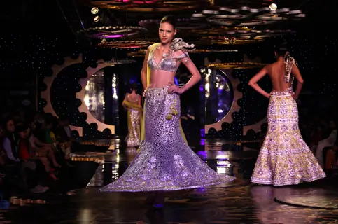 Models showcasing designer Suneet Verma's creations at the Synergy1 Delhi Couture Week,in New Delhi