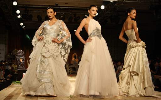 Models showcasing designer Shantanu & Nikhil's creations at Synergy1 Delhi Couture Week,in New Delhi