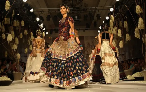 Models showcasing designer Rohit Bal's creations at the Synergy1 Delhi Couture Week,in New Delhi
