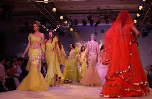 Models showcasing designers Gaurav Gupta's creations at the Synergy1 Delhi Couture Week,in New Delhi