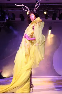 A model showcasing designer Gaurav Gupta's creation at the Synergy1 Delhi Couture Week,in New Delhi