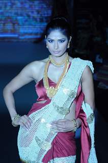 Model walks the ramp for Sangam Chains at IIJW 2011