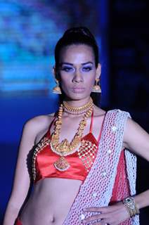 Model walks the ramp for Sangam Chains at IIJW 2011