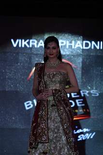 Dia Mirza walks the ramp for designer Vikram Phadnis at the Blenders Pride Fashion Tour 2011 finale