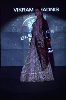 Dia Mirza walks the ramp for designer Vikram Phadnis at the Blenders Pride Fashion Tour 2011 finale