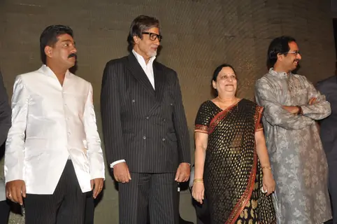 Megastar Amitabh Bachchan unveils Nitin Desai's book at his 25th year celebrations at JW Marriott in Mumbai.  .