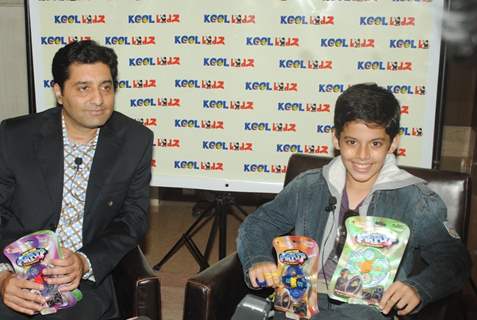 Darsheel Safary and Manish Newar CMD of Kool Kidz at the launch of FyrFlyz. .