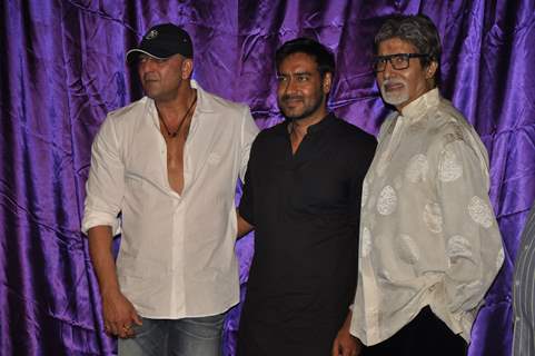 Ajay Devgan, Sanjay Dutt and Amitabh Bachchan unveiled Rascals first look at PVR, Juhu.  .