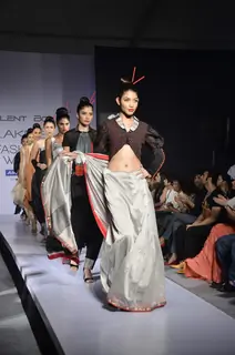 Model display the designers Shraddha and Mayank's collection during the first day of Lakme fashion week winter/festive 2011, in Mumbai. .