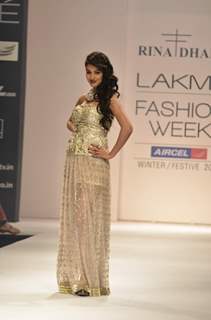 Model display the designer Rina Dhaka's collection during the first day of Lakme fashion week winter/festive 2011, in Mumbai. .