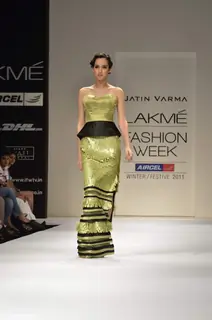 Model display the designer Jatin Varma's collection during the first day of Lakme fashion week winter/festive 2011, in Mumbai. .