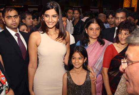 Sonam Kapoor and Maneka Gandhi at the inauguration PFA fundraiser exhibition of Art on Mugs, in Delh