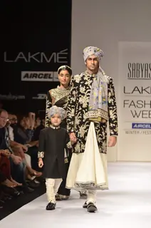 Models display creations by designer Sabyasachi during Lakme Fashion Week Day 3 in Mumbai. .