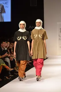 Models display creations by designer Sabyasachi during Lakme Fashion Week Day 3 in Mumbai. .