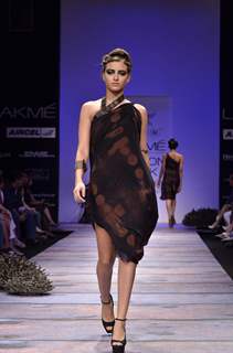 Model showcase creation by designer Babita Malkani during the Lakme Fashion Week Day 4 in Mumbai. .