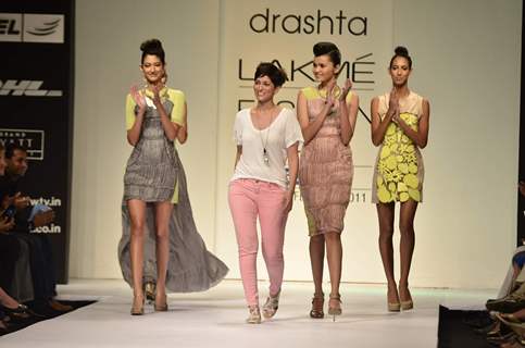 Models with designer Drashta during Lakme Fashion Week Day 4 in Mumbai. .