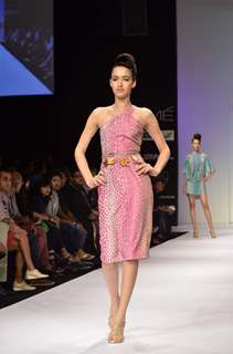 Model display creations by designer Drashta during Lakme Fashion Week Day 4 in Mumbai. .