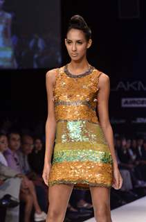 Model display creations by designer Drashta during Lakme Fashion Week Day 4 in Mumbai. .