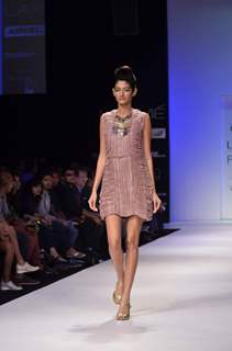 Model display creations by designer Drashta during Lakme Fashion Week Day 4 in Mumbai. .