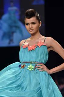 Model display creations by designer Drashta during Lakme Fashion Week Day 4 in Mumbai. .