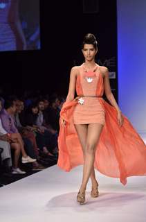 Model display creations by designer Drashta during Lakme Fashion Week Day 4 in Mumbai. .