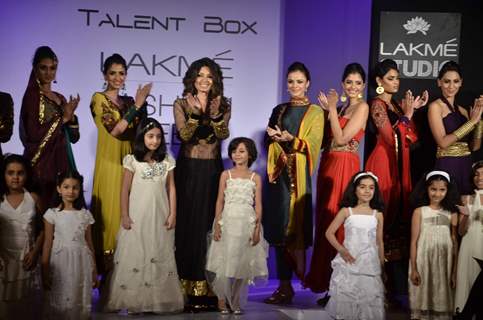 Models display creations by designer Shama Sikander during Lakme Fashion Week Day 4 in Mumbai. .