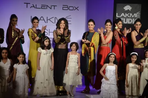 Models display creations by designer Shama Sikander during Lakme Fashion Week Day 4 in Mumbai. .