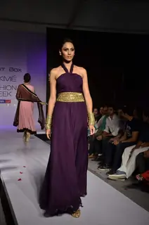 Models display creations by designer Shama Sikander during Lakme Fashion Week Day 4 in Mumbai. .