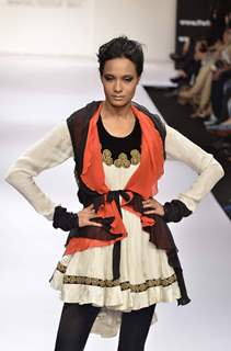 Model displays designer Nandita Thirani's creation during the Lakme Fashion Week Day 5 in Mumbai. .