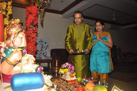 Sudesh Wadkar with wife paying devote to Lord Ganesha during the occasion of Ganesh Chaturthi