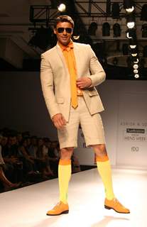 A model showcasing designer Ashish N Soni's creation at the Van Heusen India Mens Week 2011,in New Delhi on Saturday. .