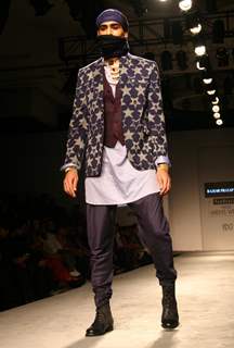 A model showcasing designer Rajesh Pratap Singh's creation at the Van Heusen India Mens Week 2011, in New Delhi on Saturday. .