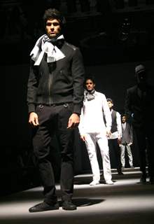 Models showcasing designer Abhishek Gupta's creations at the Van Heusen India Mens Week 2011, in New Delhi on Saturday. .