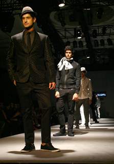 Models showcasing designer Abhishek Gupta's creations at the Van Heusen India Mens Week 2011, in New Delhi on Saturday. .