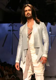 A model during designers Karan Johar and Varun Bahl's show  at the Van Heusen India Mens Week,in New Delhi on Sunday. .