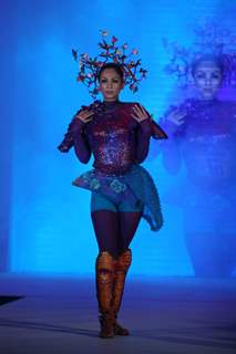 Model walks the ramp for WLC Chimera fashion show at Leela Hotel