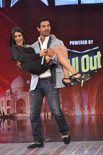 John Abraham and Genelia Dsouza on the sets of India's Got Talent at Film City