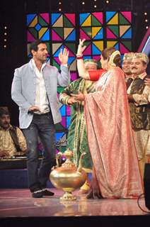 John Abraham and Kirron Kher on the sets of India's Got Talent at Film City