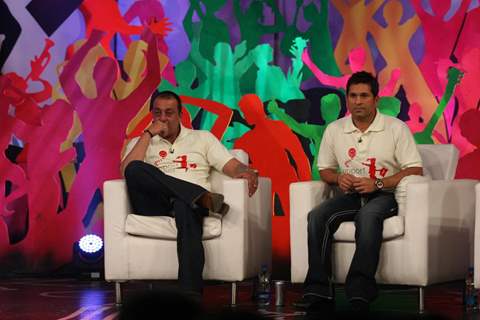 Sanjay Dutt and Sachin Tendulkar at Coca-Cola India and NDTV 'SUPPORT MY SCHOOL' campaign event