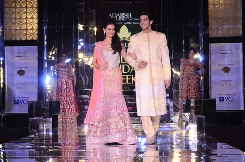 Dia Mirza and Zayed Khan walks the ramp for designer Adarsh Gill's Show at Amby Valley India Bridal Week day 2. .